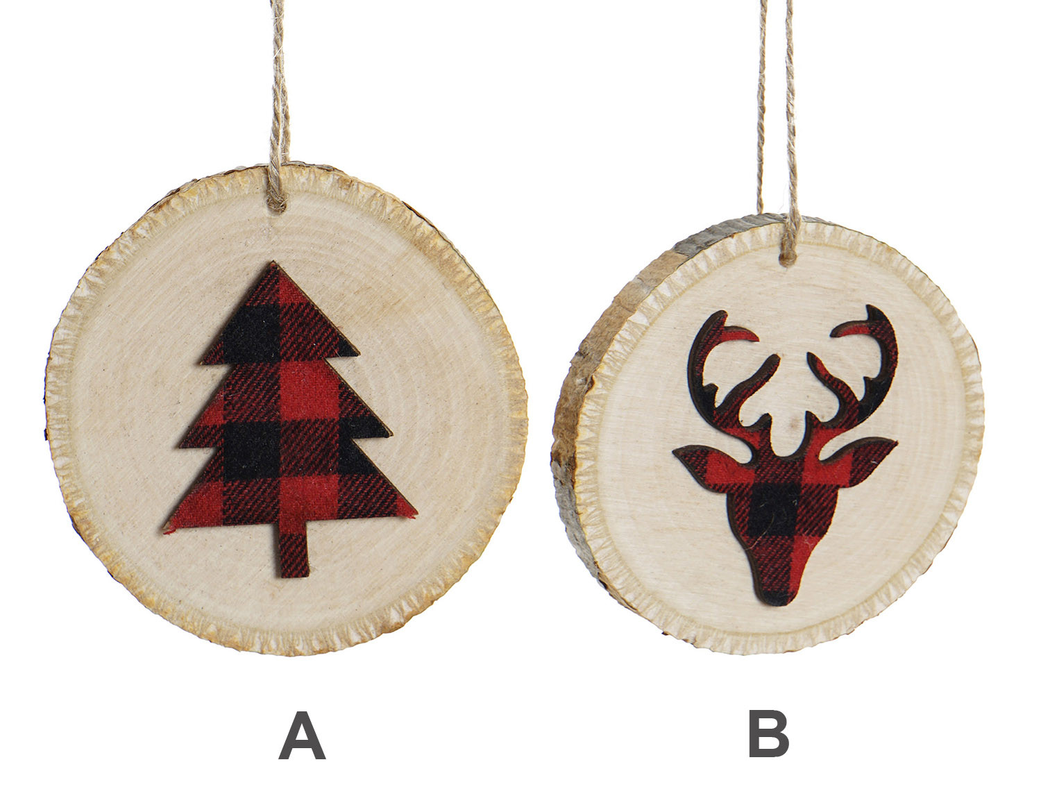 Decoración Colgante de Navidad en Madera, Dos Diseños Diferentes, Color Rojo y Negro 9X9X16,5cm