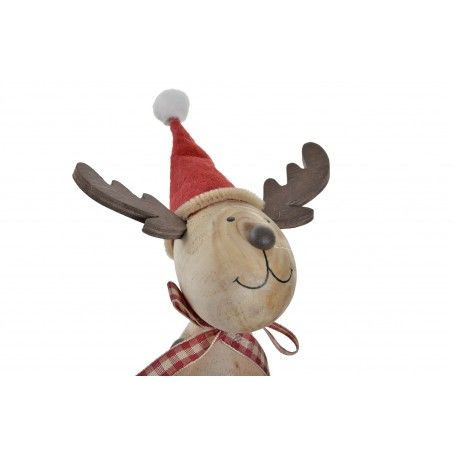 Reno Navidad Decoración, Figura de Madera Natural, Gorro Papá Noel 7X11X22 cm