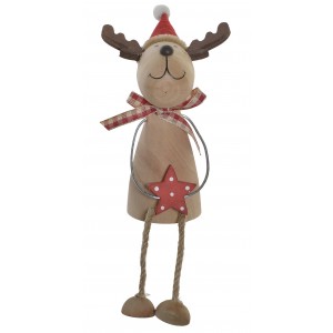 Reno Piernas Largas, Adornos de Navidad de Papá Noel, Madera Natural 7x8x10 cm