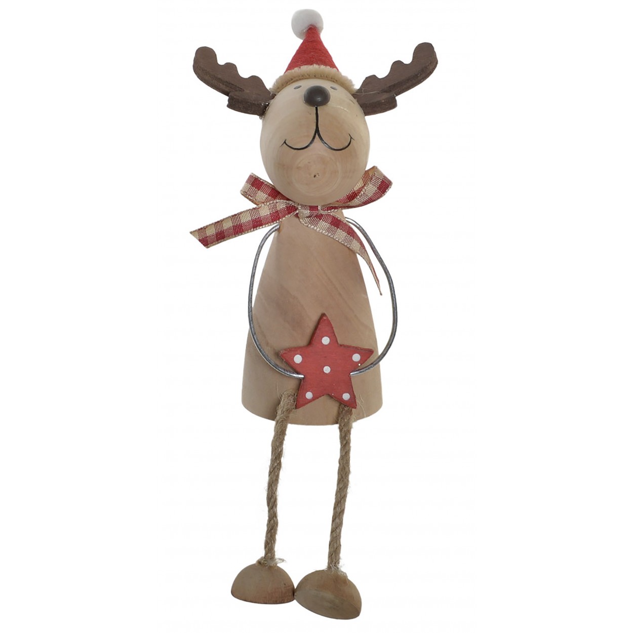 Reno Piernas Largas, Adornos de Navidad de Papá Noel, Madera Natural 7x8x10 cm