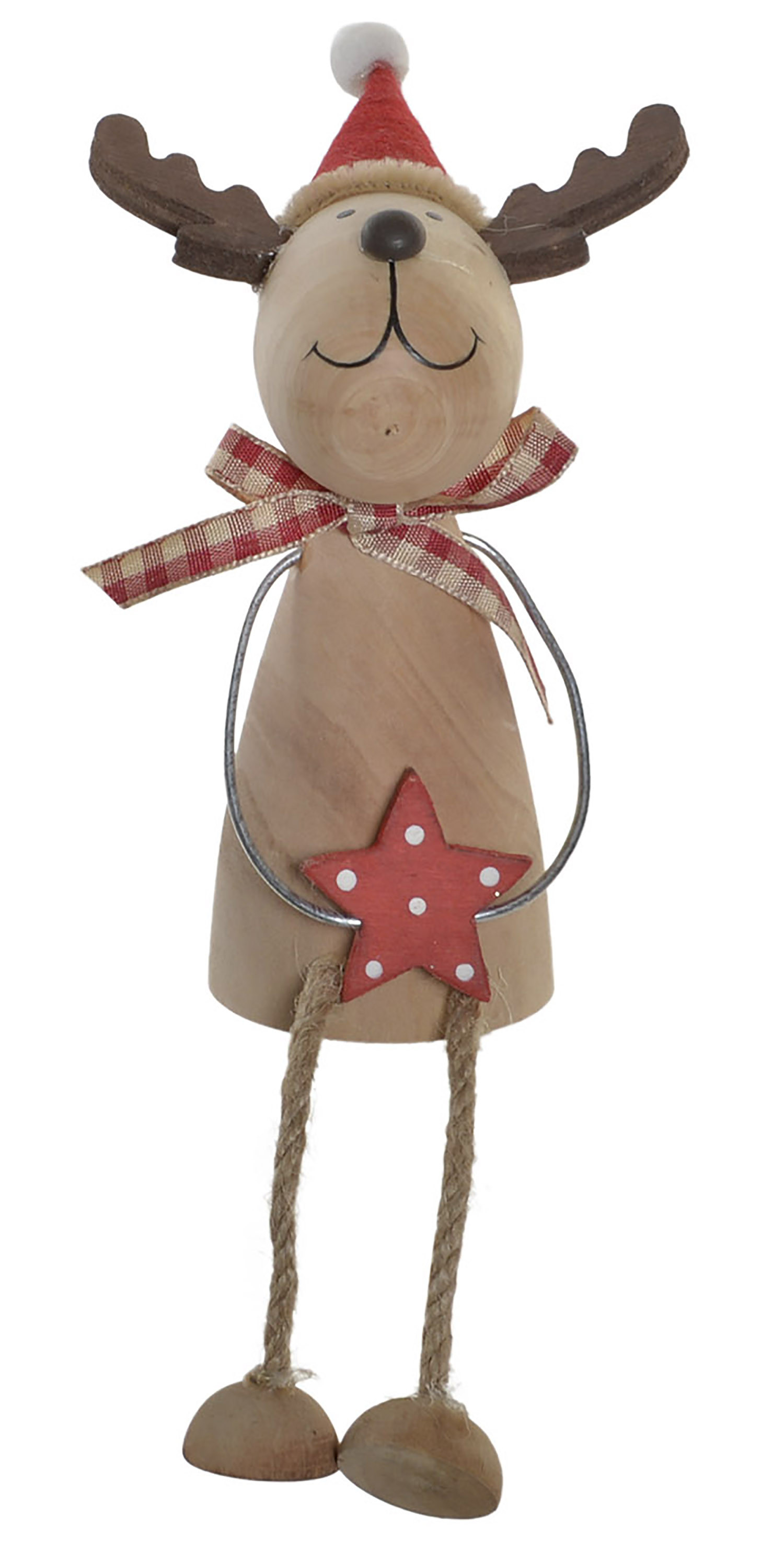 Reno Piernas Largas, Adornos de Navidad de Papá Noel, Madera Natural 7x8x10 cm