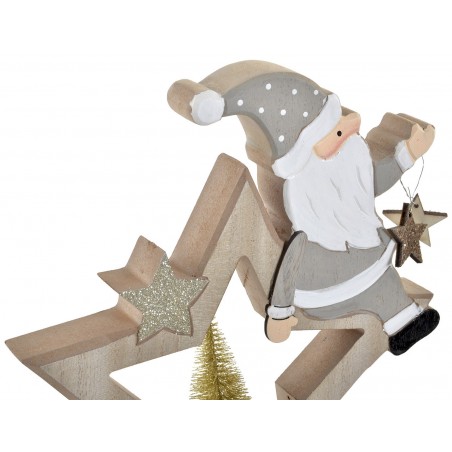 Decoración Colgante Navideña, Estrella de Madera con Papa Noel en Color Neutro. Decoración Navidad Original. 21X3X22cm