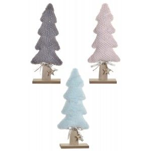 Árbol de Navidad Madera y Poliéster, Decoración Navideña Original, Adornos 14X6X42cm