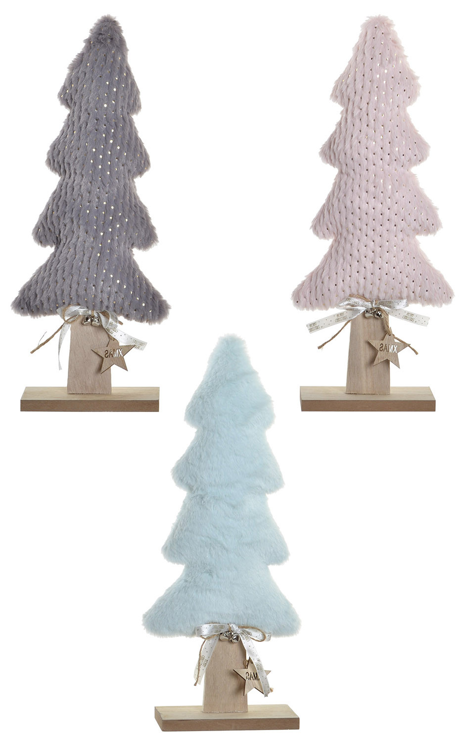 Árbol de Navidad Madera y Poliéster, Decoración Navideña Original, Adornos 14X6X42cm