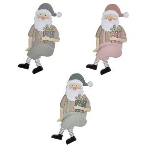 Papa Noel Decorativo, Santa Claus Sentado, Figura de Madera, Decoración Navidad Original 9x3,5x20cm