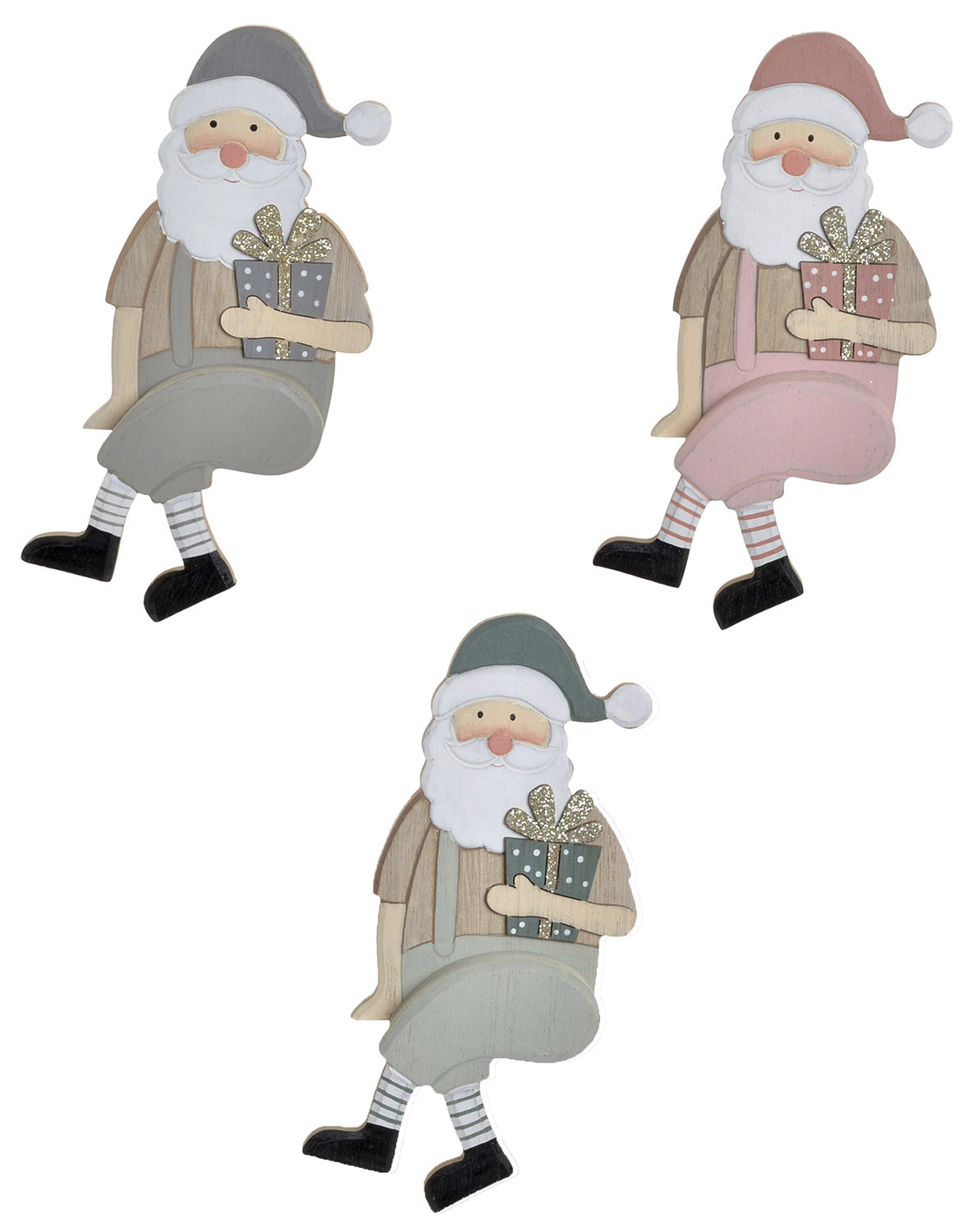 Papa Noel Decorativo, Santa Claus Sentado, Figura de Madera, Decoración Navidad Original 9x3,5x20cm