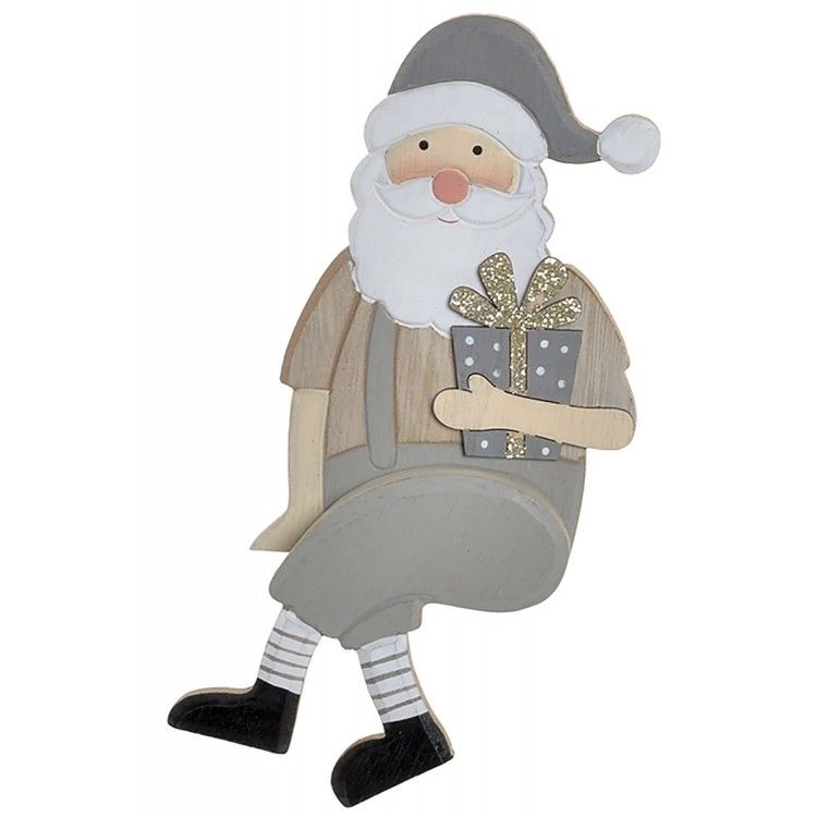Papa Noel Decorativo, Santa Claus Sentado, Figura de Madera, Decoración Navidad Original 9x3,5x20cm