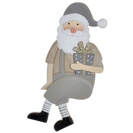Papa Noel Decorativo, Santa Claus Sentado, Figura de Madera, Decoración Navidad Original 9x3,5x20cm