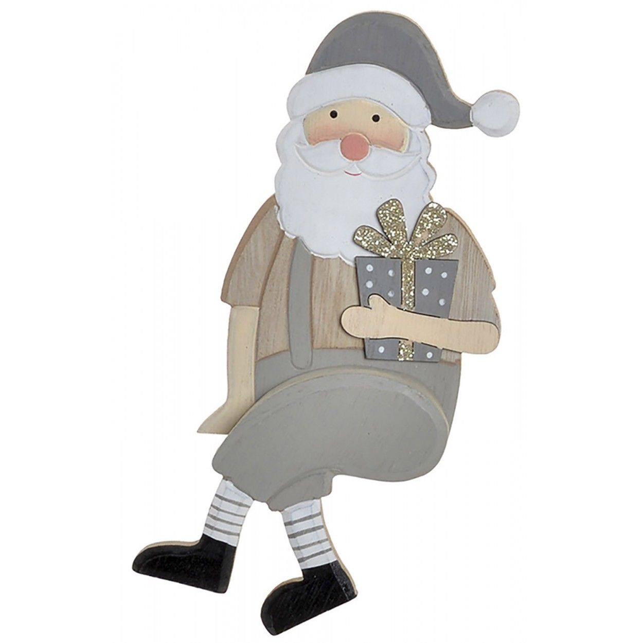 Papa Noel Decorativo, Santa Claus Sentado, Figura de Madera, Decoración Navidad Original 9x3,5x20cm