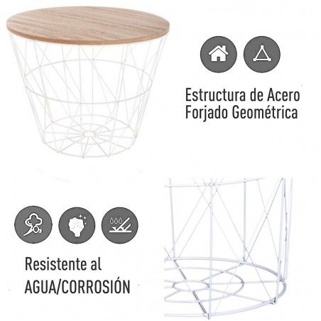 Mesa de Centro Auxiliar, Café, de Madera. Estilo Nórdico con soporte Metálico, Kumi  38X30,5 cm