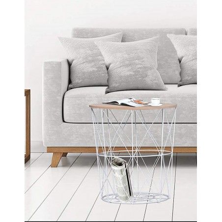 Mesa de Centro Auxiliar, Café, de Madera. Estilo Nórdico con soporte Metálico, Kumi  38X30,5 cm
