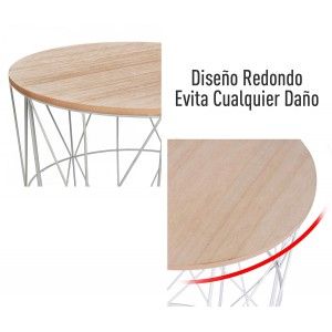 Mesa de Centro Auxiliar, Café, de Madera. Estilo Nórdico con soporte Metálico, Kumi  38X30,5 cm