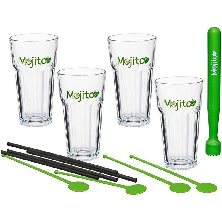 Mojito Kit Vasos, 13 Piezas, Coctelería, Juego completo. Ideal para Fiestas o Eventos.