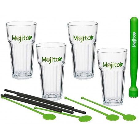Mojito Kit Vasos, 13 Piezas, Coctelería, Juego completo. Ideal para Fiestas o Eventos.