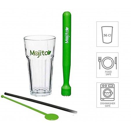 Mojito Kit Vasos, 13 Piezas, Coctelería, Juego completo. Ideal para Fiestas o Eventos.