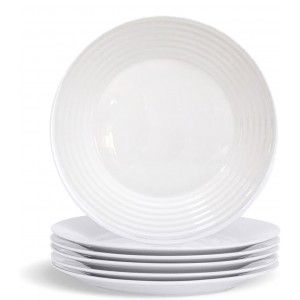 Piatto da Dessert, Bianco, Elegante, Stoviglie, ideale per prodotti per la Casa, Set di 6. Disegno di Linee Ondulate e molto