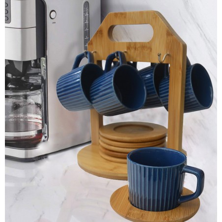 Set per il caffè Moderno, con il blu tazze e piatti di bambù, con il supporto di bambù per la cucina per la Casa e di più