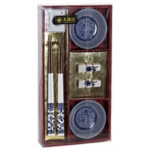 Sushi Kit Completo para 2 Personas, Palillos chinos, Cuenco Melamina Azul, Accesorios SET 6.