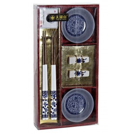 Sushi Kit Completo para 2 Personas, Palillos chinos, Cuenco Melamina Azul, Accesorios SET 6.