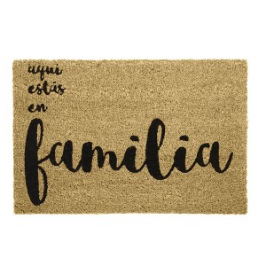 Felpudo Fibra de Coco Natural para Entrada, Diseño Original y Moderno "Familia" 60x40x1,5 cm