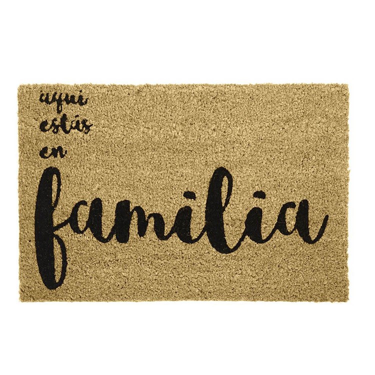 Felpudo Fibra de Coco Natural para Entrada, Diseño Original y Moderno "Familia" 60x40x1,5 cm