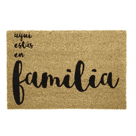 Felpudo Fibra de Coco Natural para Entrada, Diseño Original y Moderno "Familia" 60x40x1,5 cm