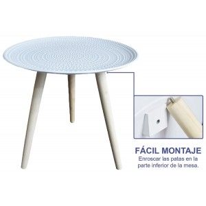 Mesa Auxiliar para Salón Redonda, Madera de color Blanca, Marrón y Negra. 3 Modelos. Estilo Étnico, FÁCIL MONTAJE