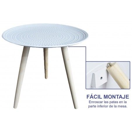 Mesa Auxiliar para Salón Redonda, Madera de color Blanca, Marrón y Negra. 3 Modelos. Estilo Étnico, FÁCIL MONTAJE