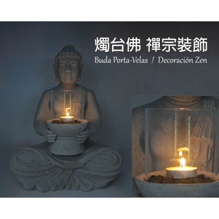 Buda Decorativo Grande Porta-Velas, Accesorios Incluidos. Decoración Zen/Jardín 42x30x24 cm