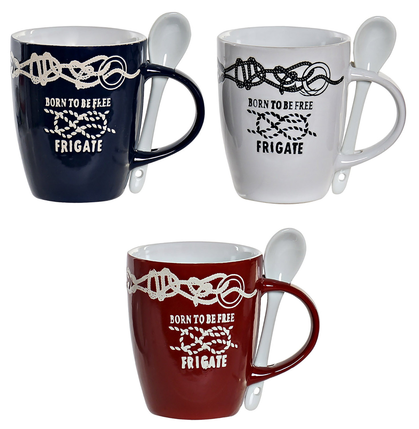 TAZA CON CUCHARA GRES MARINERO