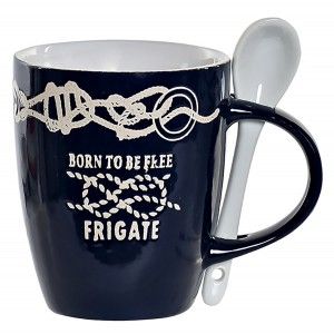 TAZA CON CUCHARA GRES MARINERO