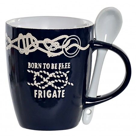 TAZA CON CUCHARA GRES MARINERO