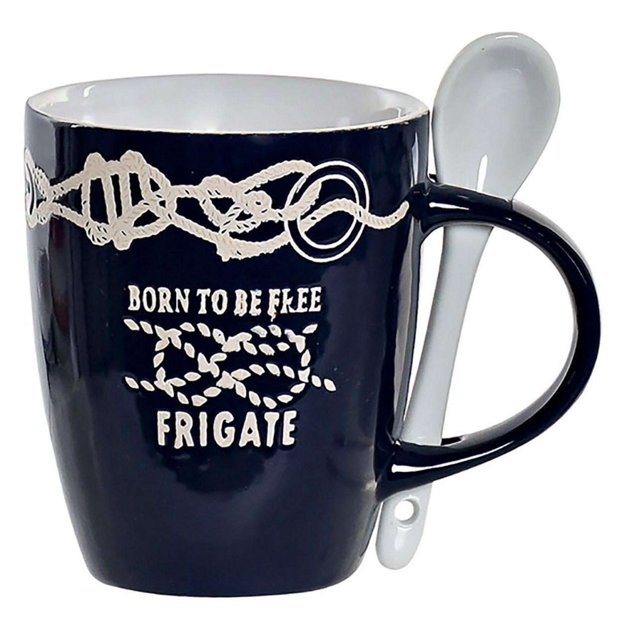 TAZA CON CUCHARA GRES MARINERO