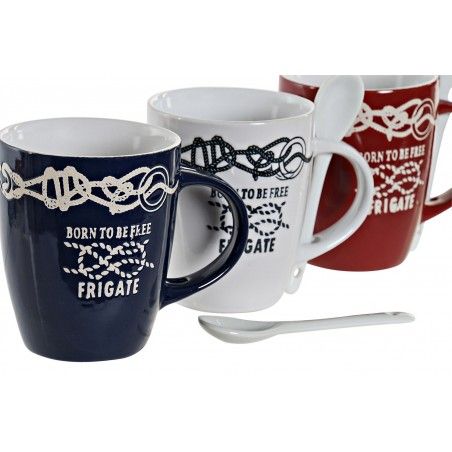 TAZA CON CUCHARA GRES MARINERO