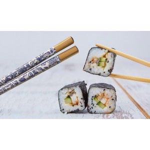 Sushi Kit Completo para 2 Personas, Palillos chinos, Esterillas, Cuenco Melamina Azul, SET 6.