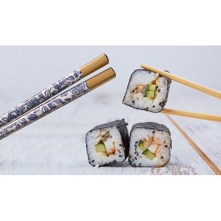 Sushi Kit Completo para 2 Personas, Palillos chinos, Esterillas, Cuenco Melamina Azul, SET 6.