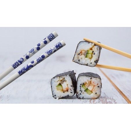 Sushi Kit Completo para 2 Personas, Palillos chinos, Cuenco Melamina Azul, Accesorios SET 6.