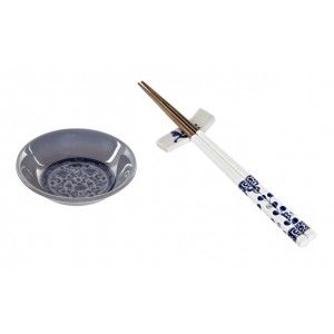 Sushi Kit Completo para 2 Personas, Palillos chinos, Cuenco Melamina Azul, Accesorios SET 6.