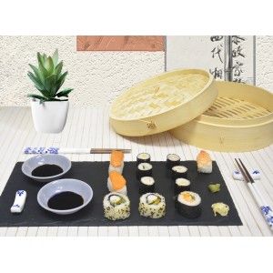 Sushi Kit Completo para 2 Personas, Palillos chinos, Cuenco Melamina Azul, Accesorios SET 6.