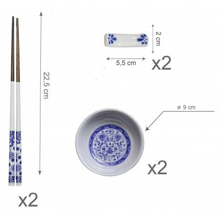 Sushi Kit Completo para 2 Personas, Palillos chinos, Cuenco Melamina Azul, Accesorios SET 6.