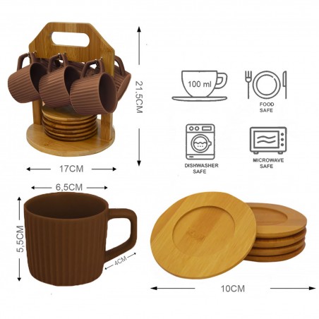 Café Moderne, avec des tasses de beige et de bambou plaques, avec le soutien de bambou pour la cuisine - Maison et plus