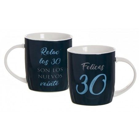 TAZA CUMPLEAÑOS 30 AZUL/ BLANCA