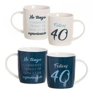 TAZA CUMPLEAÑOS 40 AZUL/ BLANCA