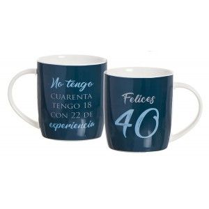TAZA CUMPLEAÑOS 40 AZUL/ BLANCA