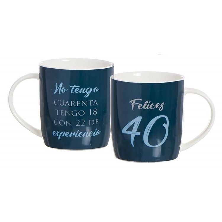 TAZA CUMPLEAÑOS 40 AZUL/ BLANCA