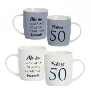 TAZA CUMPLEAÑOS 50 AZUL/ BLANCA