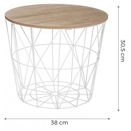 Mesa de Centro Auxiliar, Café, de Madera. Estilo Nórdico con soporte Metálico, Kumi  38X30,5 cm