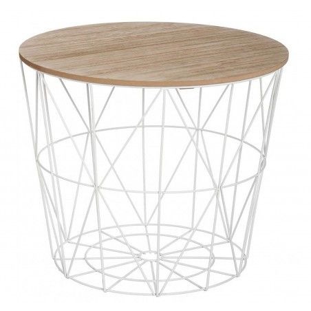 Mesa de Centro Auxiliar, Café, de Madera. Estilo Nórdico con soporte Metálico, Kumi  38X30,5 cm