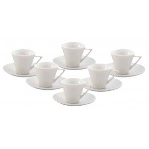 Café ensemble de 6 tasses et 6 assiettes de céramique blanche 