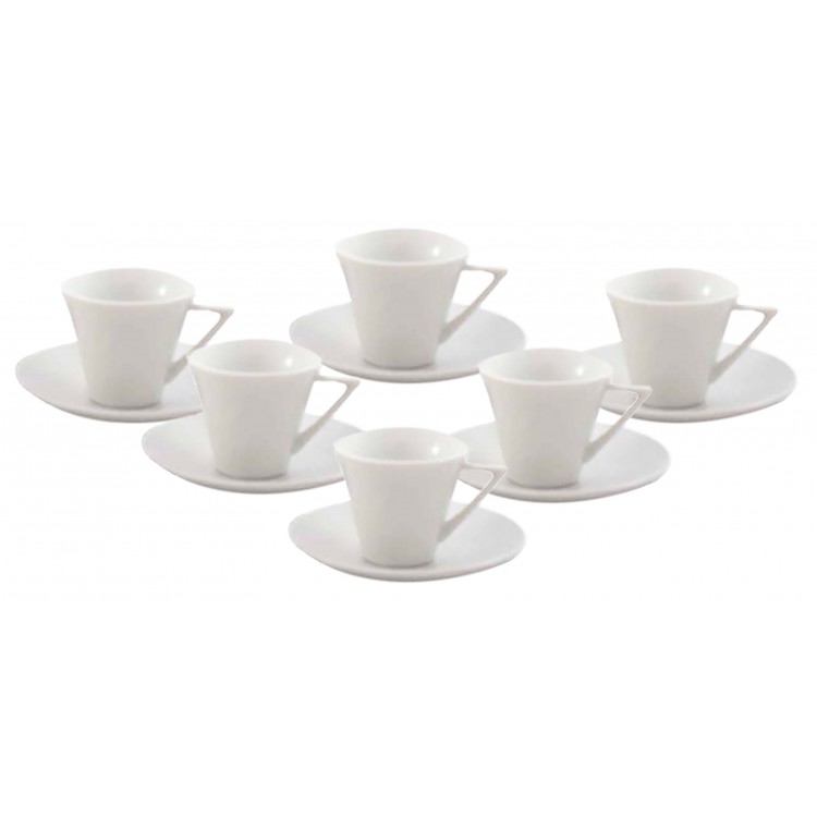 Coffee set di 6 tazze e 6 piatti di ceramica bianca 